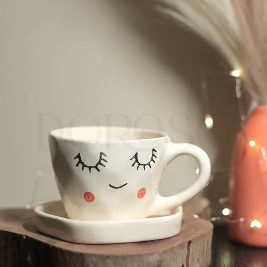 FACE PRINT HANDMADE CUPS AND SAUCER - SET OF 6