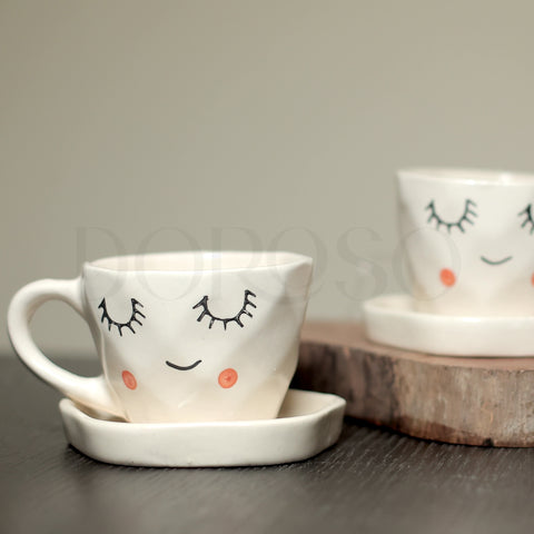 FACE PRINT HANDMADE CUPS AND SAUCER - SET OF 6