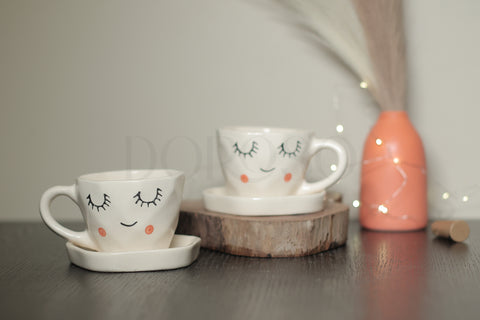 FACE PRINT HANDMADE CUPS AND SAUCER - SET OF 6