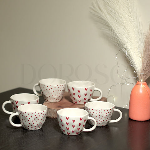 HEART & POLKA DOT PRINT HANDMADE CUPS - SET OF 6