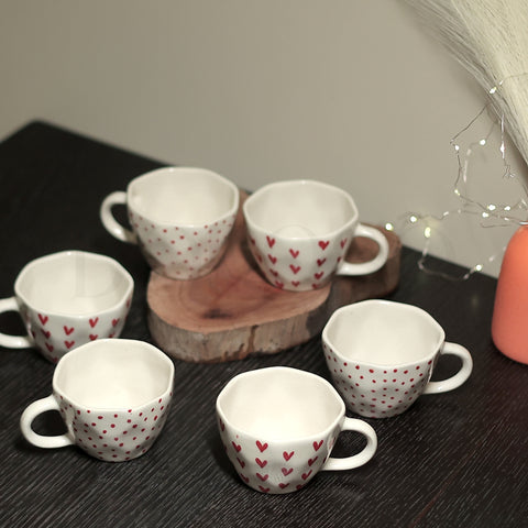 HEART & POLKA DOT PRINT HANDMADE CUPS - SET OF 6
