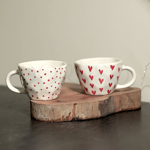 HEART & POLKA DOT PRINT HANDMADE CUPS - SET OF 6