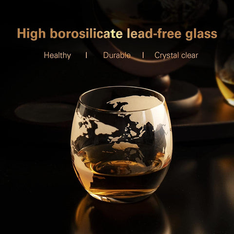 GLOBE WINE DECANTER WITH 4 ETCHED GLASSES