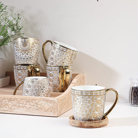 INDIAN FLORAL MEDALLION GOLDEN TEA CUP 160ML - SET OF 6