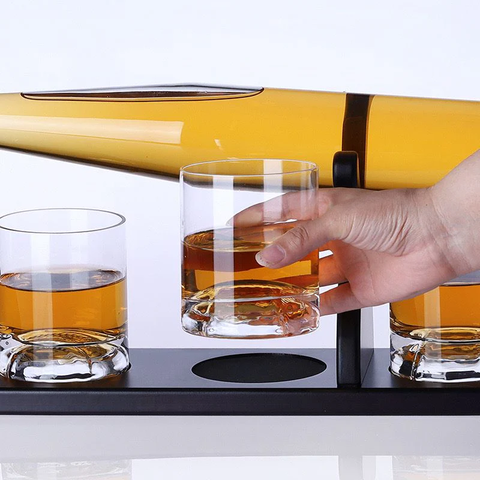 BASEBALL DECANTER + 4 GLASSES + WOODEN STAND