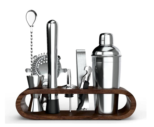 COCKTAIL SHAKER SET WITH STAND - 10 PIECE BARTENDER KIT