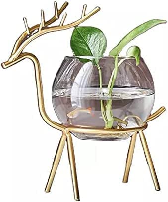 DEER SHAPED GLASS PLANTER WITH METAL HOLDER - PACK OF 2