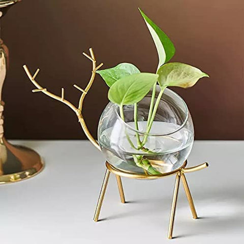 DEER SHAPED GLASS PLANTER WITH METAL HOLDER - PACK OF 2