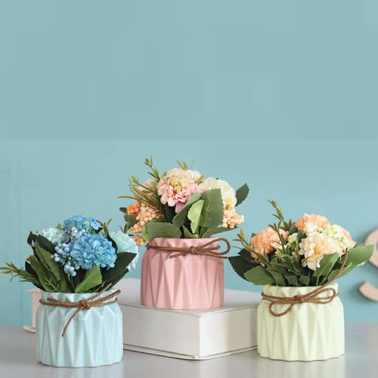 FLOWERS WITH POT DECORATIVE PLANTS - SET OF 3