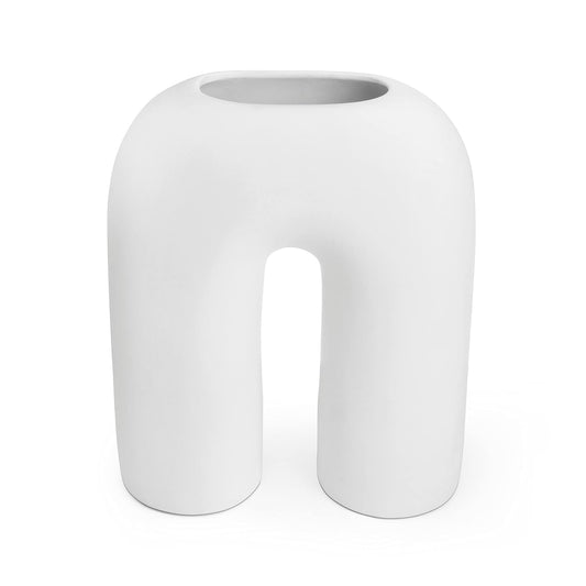 WHITE CERAMIC U SHAPED VASE 11INCH - PACK OF 1