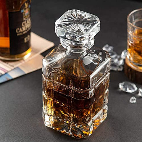 EUROPEAN STYLE SQUARE CLEAR GLASS DECANTER SET - PACK OF 7