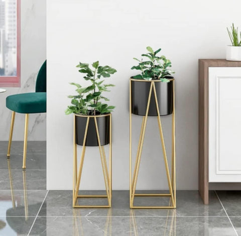 MODERN METAL FLOOR TALL PLANTERS FOR INDOOR - OUTDOOR PLANTS - PACK OF 2