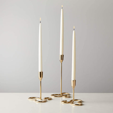 METAL GOLDEN CURVE TAPER CANDLE HOLDER - PACK OF 3