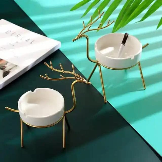 FANCY CERAMIC AND METAL FRAME ASH TRAY FOR SMOKING USE FOR HOME OFFICE HOTEL AND RESTAURANT