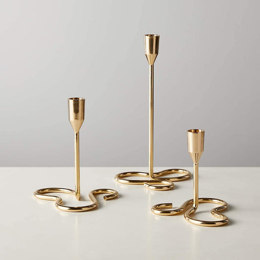 METAL GOLDEN CURVE TAPER CANDLE HOLDER - PACK OF 3