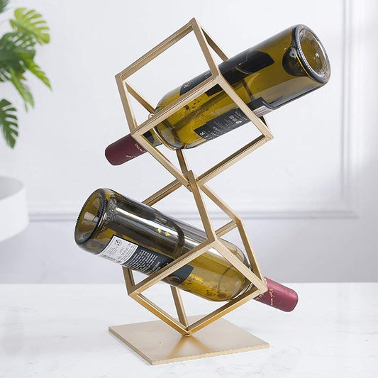 2-TIER WINE RACK IRON ART GOLD COUNTERTOP FREE STANDING HALL BOTTLES DISPLAY STAND