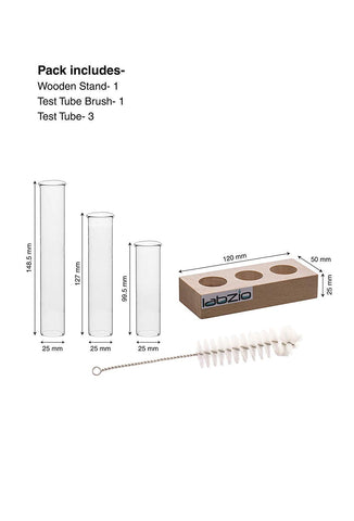 FLOWER VASE WITH 3 HAND BLOWN BOROSILICATE GLASS TEST TUBES IN A SMALL RECTANGLE WOODEN BLOCK STAND - PACK OF 1