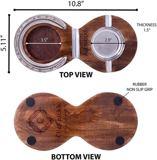 WOODEN CIGAR ASHTRAY WITH WHISKEY GLASS HOLDER - PACK OF 1