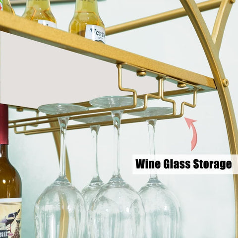 ROUND MODERN WINE CART ON WHEELS, MOBILE TROLLEY WITH 2 TIER SHELVES - PACK OF 1