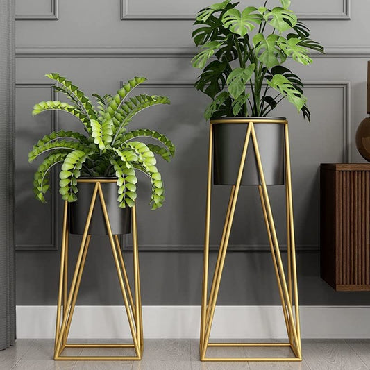 MODERN METAL FLOOR TALL PLANTERS FOR INDOOR - OUTDOOR PLANTS - PACK OF 2