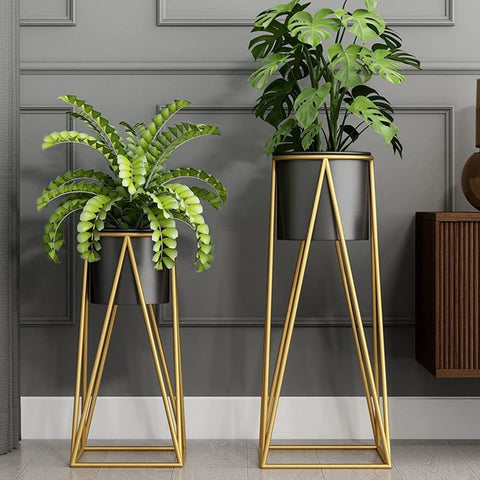 MODERN METAL FLOOR TALL PLANTERS FOR INDOOR - OUTDOOR PLANTS - PACK OF 2