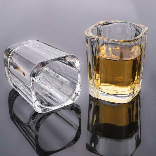 CRYSTAL SHOT GLASS 50ML WITH RUSTIC RUFOUS WOOD SERVING TRAY - PACK OF 12