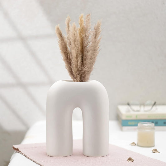 WHITE CERAMIC U SHAPED VASE 11INCH - PACK OF 1