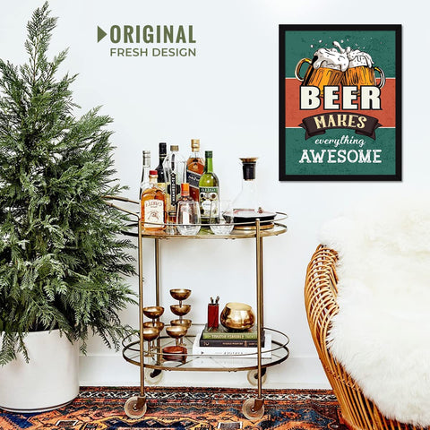 BEER MAKES EVERYTHING AWESOME WALL HANGING WITH FRAME