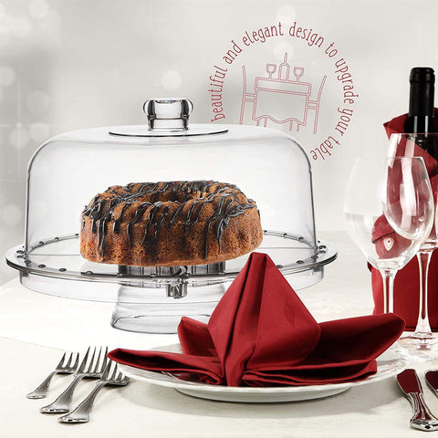 3-IN-1 ACRYLIC SERVING PLATTER AND CAKE STAND WITH DOME LID