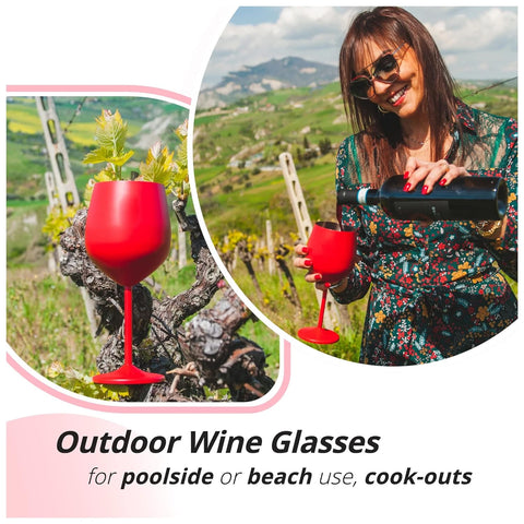 SHATTER PROOF RED COATED STEEL UNBREAKABLE WINE GLASS GOBLETS 350ML - PACK OF 2