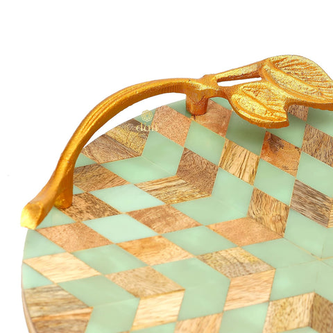 ROUND MULTIPURPOSE PLATTER/TRAY IN MDF WITH METAL GOLDEN HANDLES - PACK OF 1