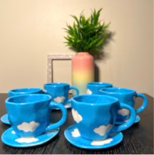 BLUE CLOUD HANDMADE CUP & SAUCER SET - SET OF 6