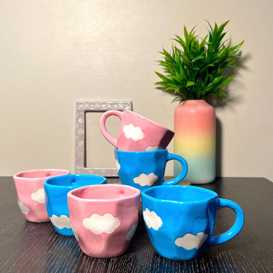 PINK & BLUE CLOUD HANDMADE CUP SET - SET OF 6