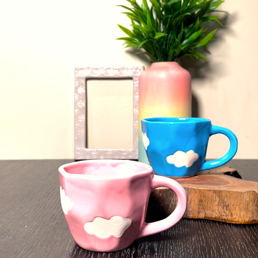PINK & BLUE CLOUD HANDMADE CUP SET - SET OF 6