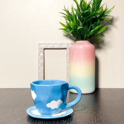BLUE CLOUD HANDMADE CUP & SAUCER SET - SET OF 6