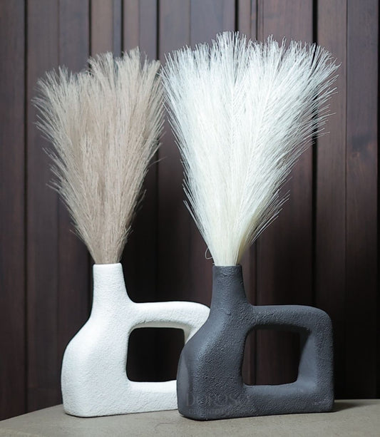 BOHO CHIC CERAMIC VASE ROUGH FINISH - PACK OF 2 OFF WHITE & CHARCOAL BLACK