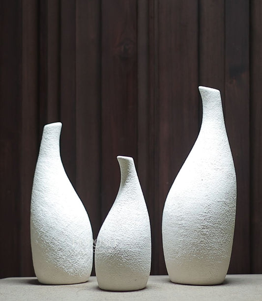 SLEEKY SPRIT CERAMIC VASE EARTHY FINISH OFF WHITE - PACK OF 3