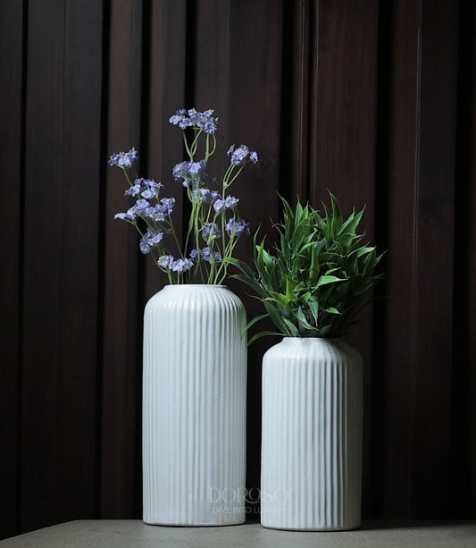 RIBBED CERAMIC VASE GLOSS FINISH - PACK OF 2